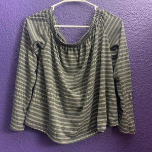 Off-Shoulder Gray + White Striped Top | Small | Medium
